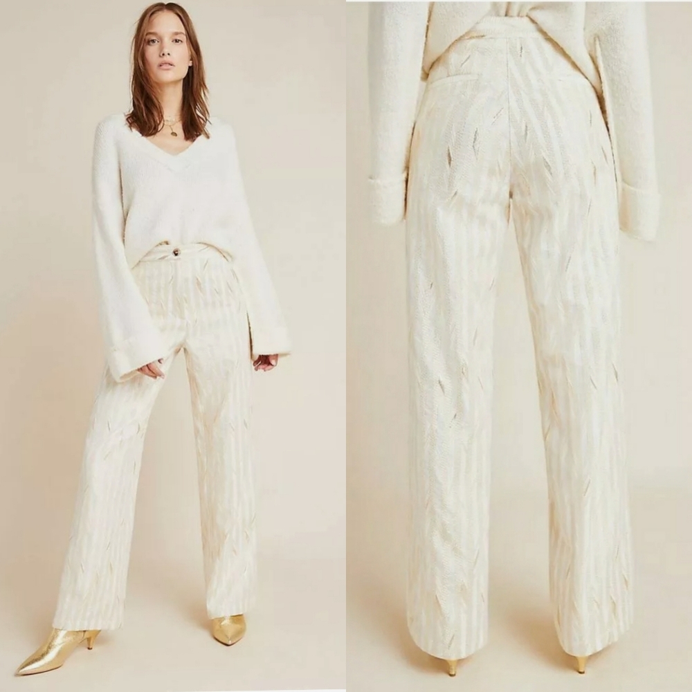 Anthropologie Porridge Kelyn Striped Gold Trousers